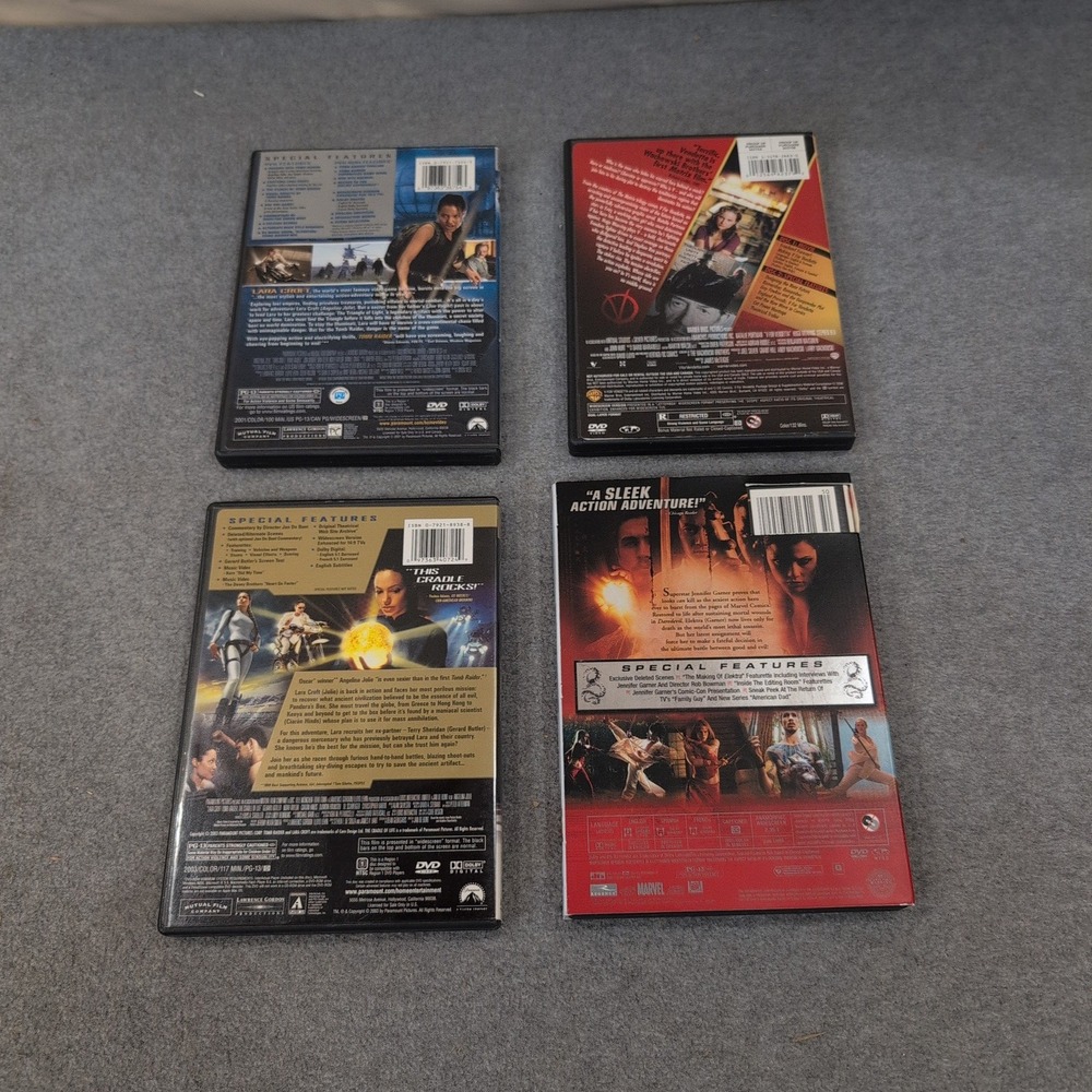 Female Action Hero 4 DVD Lot Tomb Raider Cradle of Life V for Vendetta Elektra - Picture 2 of 2